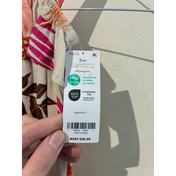 NWT Carter's Tan Orange & Pink Botanical Romper - 3M - Picture 3 of 3